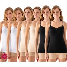 Sea Milano Kadın Dantel Detaylı Ince Vücudu Saran Askılı Atlet 6’lı Paket – Siyah, Ten, Beyaz (Her Renk 2 Adet)