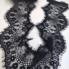 Karaaslan Siyah Kordoneli Sakallı Kirpikli Dantel 11 cm 1 Adet (3 MT)-A019