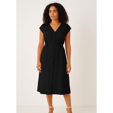 Alpaco Yazlık Elbise Midi Boy - Rahat - Kuşaklık ve Düğmeli