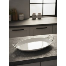 Efegil Bold Gümüş Yaldızlı 30X22CM Porselen Kulplu Kayık Sunumluk