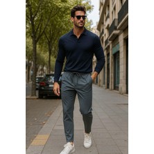 Rich Erkek Gri Slim Fit Modern Kesim Jogger Eşofman Altı - Şık ve Spor Bağcıklı Pantolon