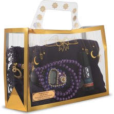 Hayrat Neşriyat Iğne Oyalı Şal + Tesbih + Zikirmatik + Esans Hediye Seti (Mor)