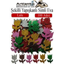 Artlantis Şekilli Simli Eva Yapışkanlı Lale 100 Lü 1 Paket Kendinden Yapışkanlı Simli Eva Sticker Okul Öncesi Kreş Ana