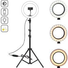 Moxti Ring Light LED Işıklı Tripod 10 Inç Halka Youtuber Tiktok Video Makyaj Işığı Ayaklı 10 Inç