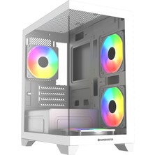 GameBooster GB-M6001W 600W 4*12CM Rainbow Fanlı USB 3.0 Seaview Mid-T M-Atx Gaming Beyaz Kasa