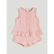 Lc Waikiki Yeni Sezon Bisiklet Yaka Müslin Kız Bebek Bluz ve Şort 2'li