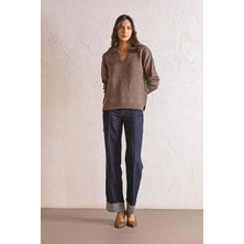 ZERO ZERO THREE NINE Regular Fit Apaj Yaka Kadın Tirko Kazak