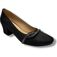 Nur Rose 8696-26 Çizgili Baskı Deri Şerit Taşli Kalın Topuk Kadın Ayakkabı