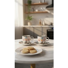 RGS Homelife 2'li El Yapımı Türk Kahvesi Fincan Seti, Seramik 4 Parça 2 Kişilik Kahve Fincan Takımı Renkli