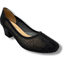 Nur Rose 86005-26 Fileli Boncuk Taşli Kalın Topuk Kadın Ayakkabı