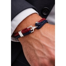 Herşey Nota Crimson Navy Knot – Hakiki Deri Örgü Çelik Detay Erkek BILEKLIK-50-672