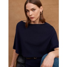 Dilvin 10838 Yün Karışımlı Kemerli Kayık Yaka Kazak-Laci Mel.