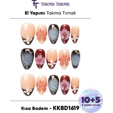 Takma Takma KKBD1619 Kısa Badem 15'li Tekrar Kullanılabilir El Yapımı Protez Takma Tırnak Renkli-L