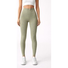 More Black Haki Fitilli Kadın Tayt