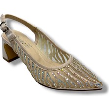 Desire Shoes Desire 343-26 Saten Simli Taşlı Kısa Kalın Topuk Kadın Abiye Ayakkabı 6,5cm