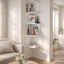 Basart Zig Zag Köşe Duvar Rafı / Kitaplık Beyaz