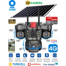 Sonreir RXV380 15 MP 3 Kameralı 4G Solar Güvenlik Kamerası 128GB Dahil Gece Görüşü PTZ Güneş Enerjili Kamera