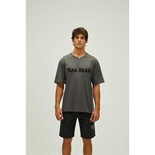 Bad Bear Title Oversize T-Shirt Koyu Gri Baskılı Erkek Tişört