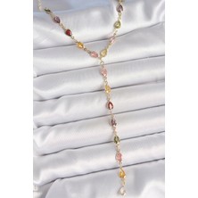 HERŞEYBURDAMODA Gold Karışık Renk Zirkon Taşlı Y Pirinç Kolye