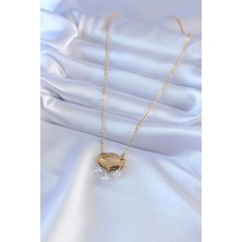 Bsre Gold Renk Lotus Model Zirkon Taşlı Kadın Kolye (316L Çelik)