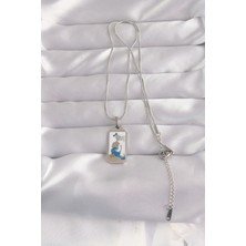 Bsre Gümüş Renk Beyaz Mineli Kız Figür Tarot Kolye (316L Çelik)