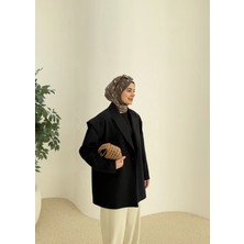 Moda Aksa 7637 Kol Detay Oversize Ceket Siyah