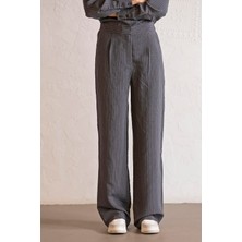 ZERO ZERO THREE NINE Beli Lastikli Cepli Çizgili Kadın Pantolon