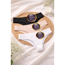 Papatya 2853 Lazer Kesim Tanga 3’lü Set | Beyaz–gri–siyah | Iz Yapmayan Ultra Konfor