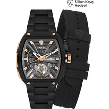 Wainer Otomatik Erkek Kol Saati 43 mm Safir Cam Siyah Metal ve Silikon Kordon Hediyeli 3 Atm