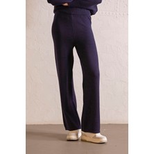 ZERO ZERO THREE NINE Beli Lastikli Wide Leg Triko Kadın Pantolon