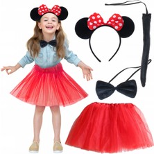 TrentCo Minnie Mouse Kostüm Seti Etek Taç Kuyruk Papyon Gösteri Seti - Lisinya
