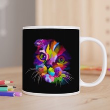 Asilmeydan Rengarenk Kedi Silüeti Baskılı Hediyelik Kupa Bardak