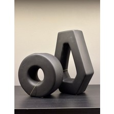NuN Studio Mat Siyah Modern Geometrik Dekoratif Vazo - Obje Seti (2’li)