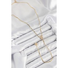 Bsre Pirinç Zirkon Taşlı Ezme Zincirli Kutup Yıldızlı Y Kolye (Gold Renk)