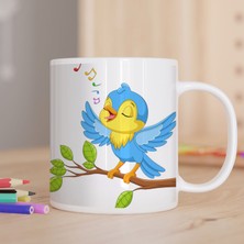 Asilmeydan Dalda Şarkı Söyleyen Mavi Kuş Baskılı Hediyelik Kupa Bardak