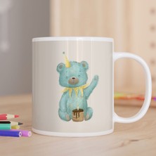 Asilmeydan Pasta Üfleyen Sevimli Doğum Günü Ayısı Baskılı Hediyelik Kupa Bardak