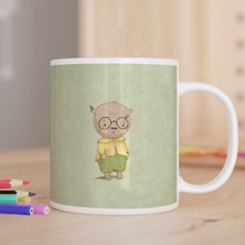 Asilmeydan Gözlüklü Pijamalı Sevimli Ayıcık Baskılı Hediyelik Kupa Bardak