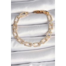 Maral Group Pirinç Gold Renk Zirkon Taşlı Zincir Model Vip Seri Kadın Bileklik