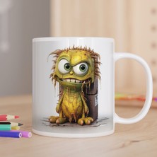 Asilmeydan Sevimli Yeşil Mikrop Canavar Baskılı Hediyelik Kupa Bardak