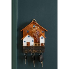 Anı Atölyesi Bahçeli Ev Tasarımlı Dekoratif 3 Kancalı Ahşap Duvar Anahtarlık