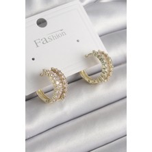 Maral Group Pirinç Gold Renk Zirkon Taşlı Halka Model Kadın Küpe