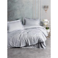 SHC4200 Stripe Elegant Gri Çift Kişilik Saten Nevresim Takımı