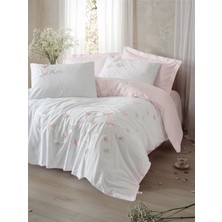 LTG Nova 3D Nakışlı Çift Kişilik Saten Nevresim Takımı Charming Pudra