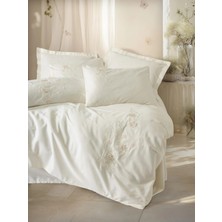 LTG Nova 3D Nakışlı Çift Kişilik Saten Nevresim Takımı Aira Ekru