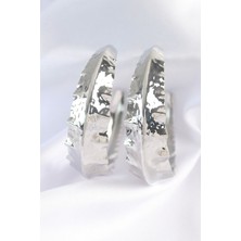 Pazarcan Pirinç Gümüş Renk Yaprak Desenli Halka Küpe