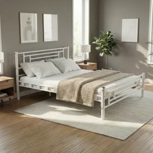 Decofer Agora Çift Kişilik Beyaz Metal Karyola