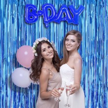 Popüler Sepet Mavi Renk Ekstra Metalize Parlak Saçaklı Arka Fon Perde Ithal A Kalite 1x2 Metre Nessiworld