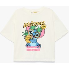 Koton Stitch Baskılı Kısa Kollu Bisiklet Yaka Pamuklu Lisanslı Tişört