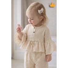 Baby Hola Volan Kollu Simli Müslin Kız Bebek Üst ve Pantolon Ikili Set Takım Babyhola 2011