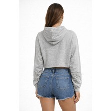 Astap Kapişonlu Crop Sweatshirt Iki Iplik Şardonsuz